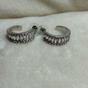 Lane Bryant hoop earrings with baguette and solitaire stones silver New